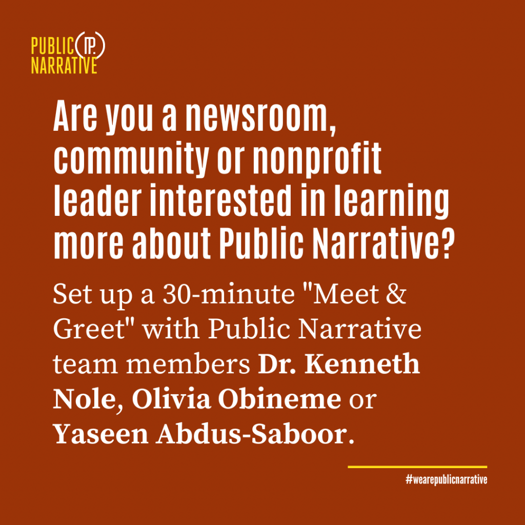 engage@publicnarrative.org?subject=30-Minute%20Meet%20%26%20Greet%20with%20the%20PN%20Team&body=Hi%20Public%20Narrative%2C%0A%0AI%20am%20interested%20in%20a%20short%20conversation%20with%20a%20Public%20Narrative%20team%20member.%0A%0AMy%20name%20(required*)%3A%20%0AOrganization%2Faffiliation*%3A%0ALink*%3A%0A%0AThe%20PN%20Member%20I%27d%20like%20to%20speak%20with%20is%3A%0A%0AMy%20best%20availability%3A%0A%0A1.%0A2.%0A3.%0A%0AThanks!%0A